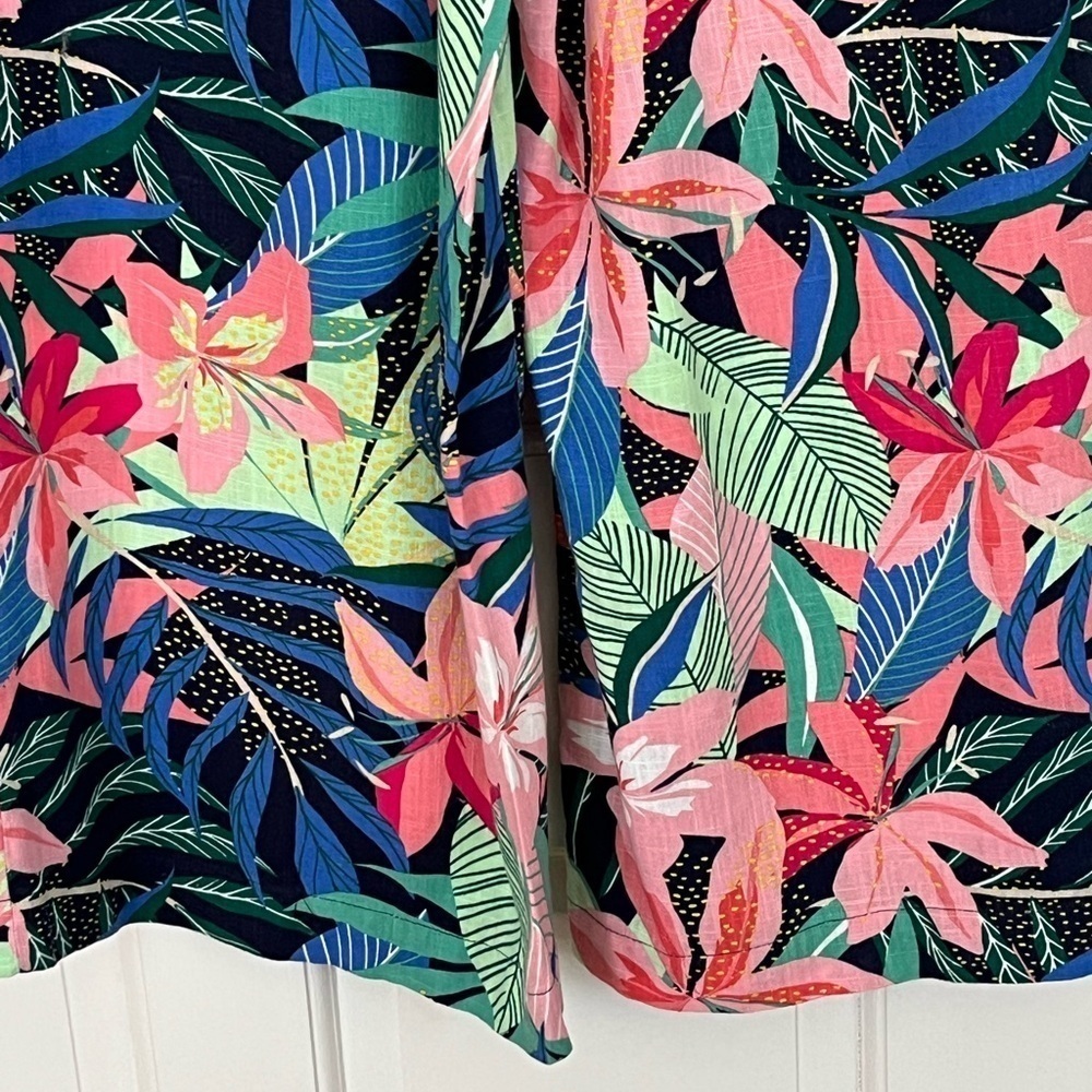 LOFT Tropical Floral Palm Fluid Wide Leg Crop Pants Linen Blend XS Cottagecore - Picture 10 of 15